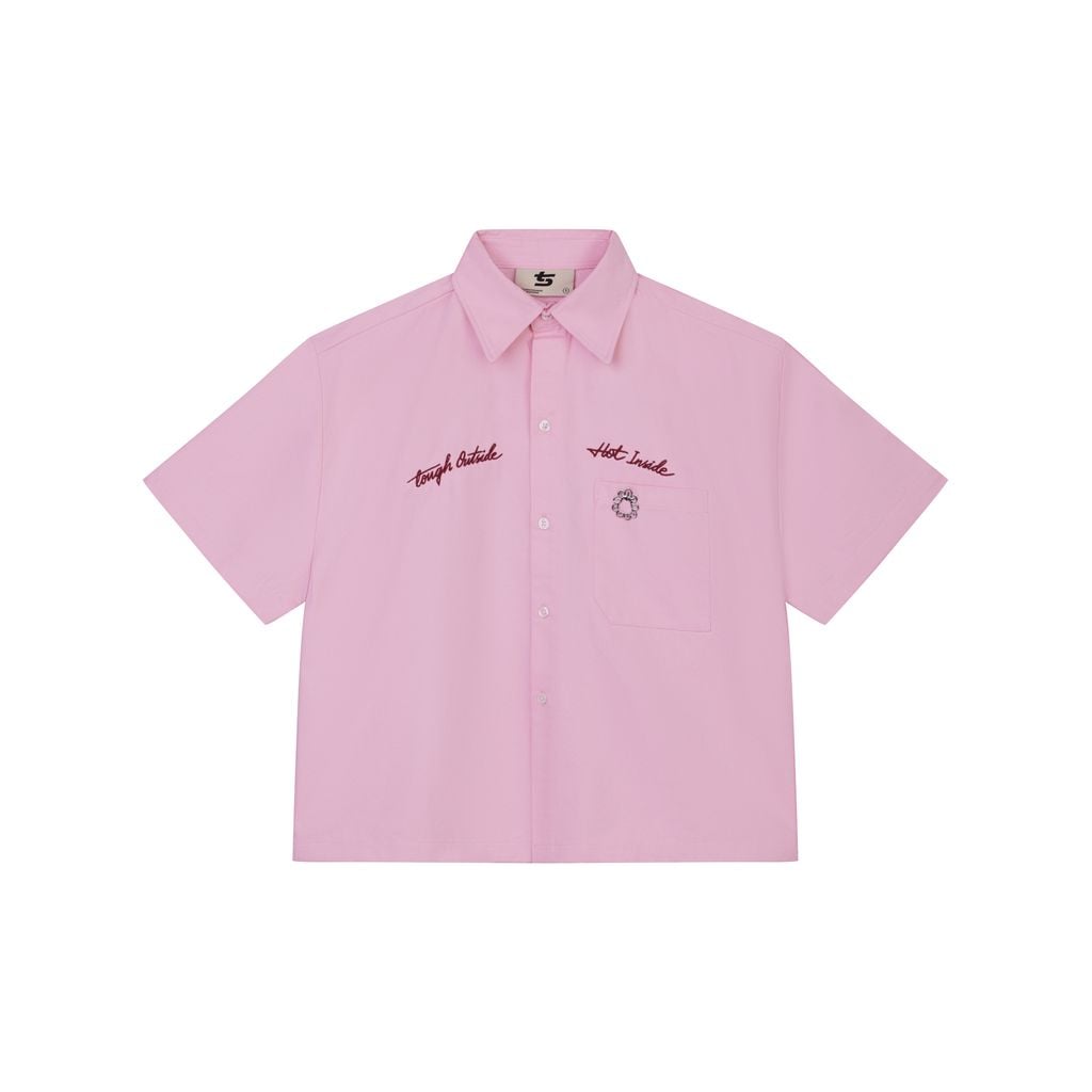  TSUN Sơ Mi Kaki Hồng Thêu Phối Logo Kim Loại - TSUNdere Shirt Pink 