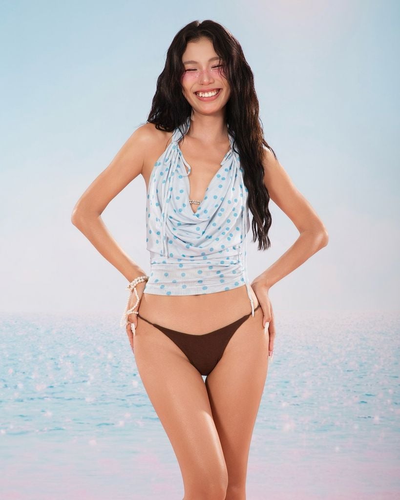  TSUN Ocean Polka Dot Top - Áo Cổ Đổ Hở Lưng Chấm Bi Xanh 