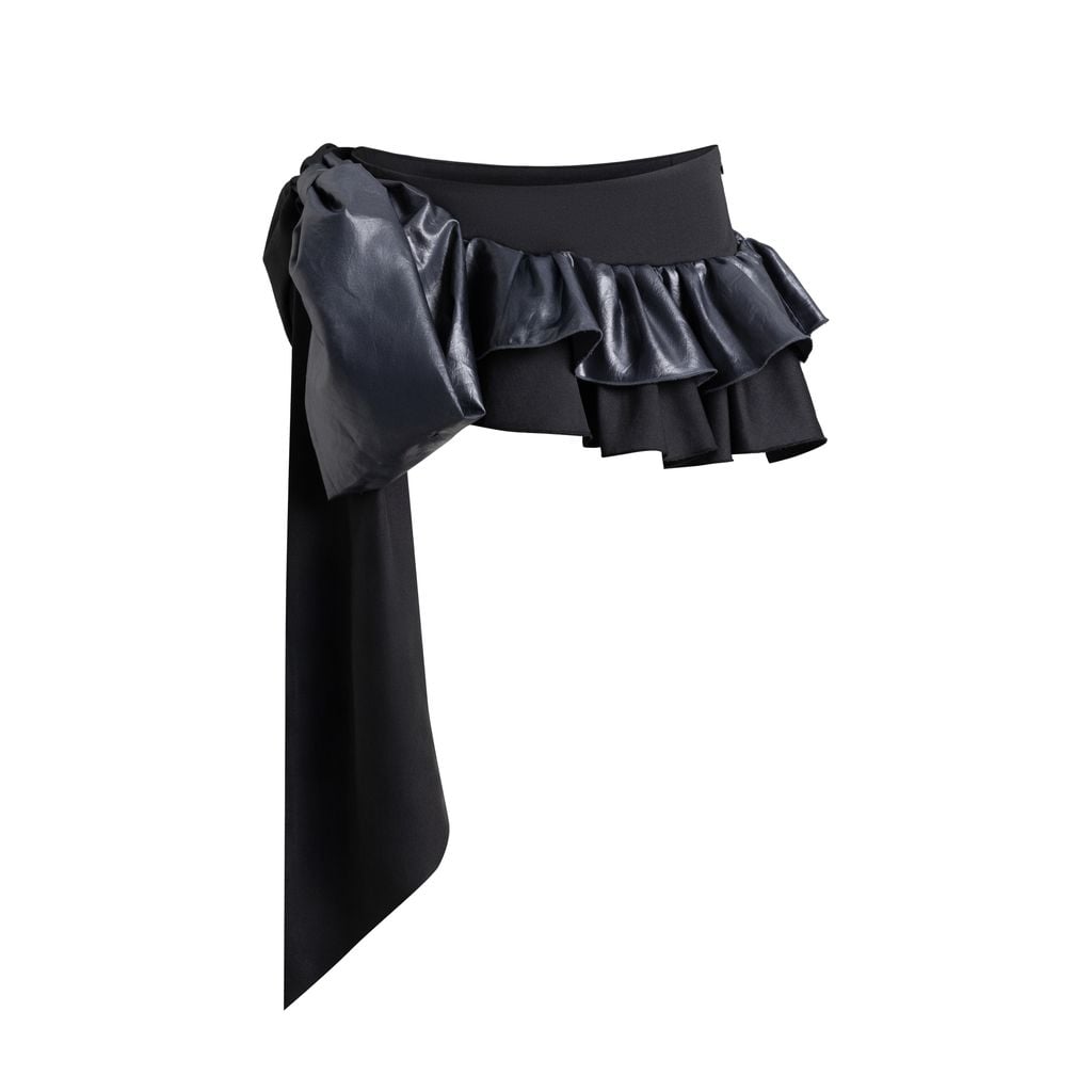  TSUN Bowtie Layered Mini Skirt Black - Váy Ngắn Nơ Rời Đen Bóng 