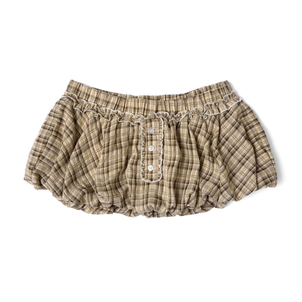  TSUN Váy Ngắn Caro Bí Màu Nâu Vàng Dáng Phồng - Puffball Mini Skirt - Caro 