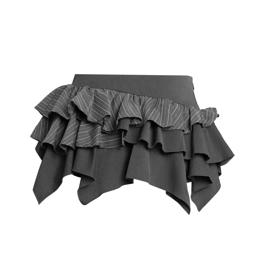  TSUN Ruffle Asymmetrical Mini Skirt Grey - Váy Ngắn Nữ Dáng Phồng Xếp Ly 4 Tầng Xám 