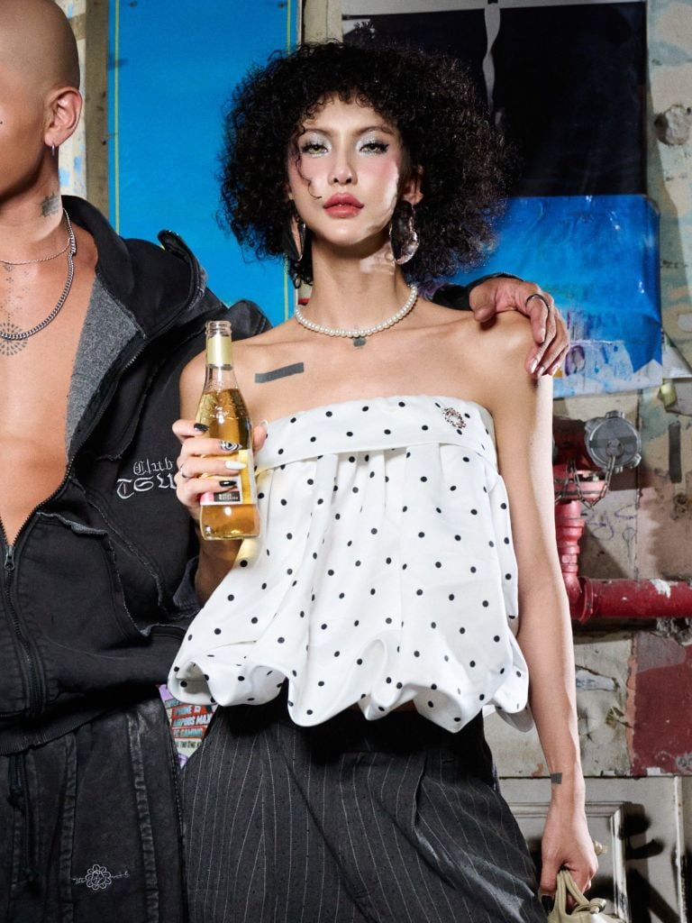  TSUN Sugar Polka Dot Baby Top - Áo Ống Bí Chấm Bi Trắng Đen 