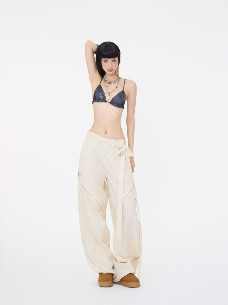  TSUN Quần Dài Thiết Kế Phối 6 Dây Kéo Kim Loại Cao Cấp - Metal Zipper Parachute Pants - Cream 