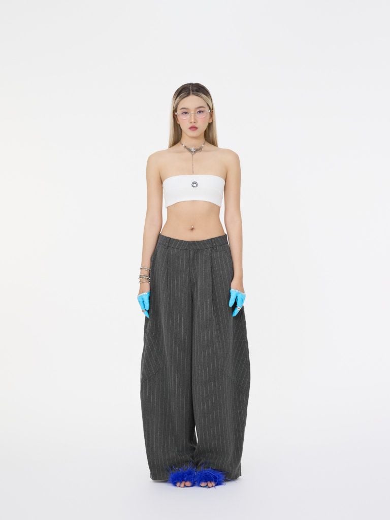  TSUN Rhinestones Wide Pleated Pants - Grey - Quần Tây Dáng Rộng Đính Đá 