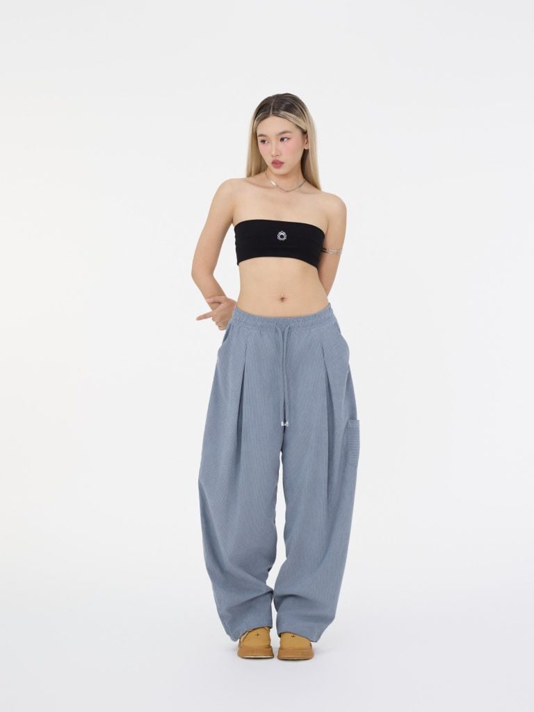  TSUN Quần Dài Vải Nhung Tăm Ống Rộng Xanh - Corduroy Baggy Pants Light Blue 