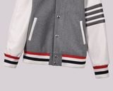  Áo khoác nam nữ Thom Browne Varsity 820 vải Suedu da lộn hàng thiết kế tay áo kẻ sọc cực sang trọng 