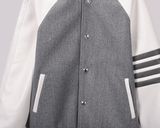  Áo khoác nam nữ Thom Browne Varsity 820 vải Suedu da lộn hàng thiết kế tay áo kẻ sọc cực sang trọng 