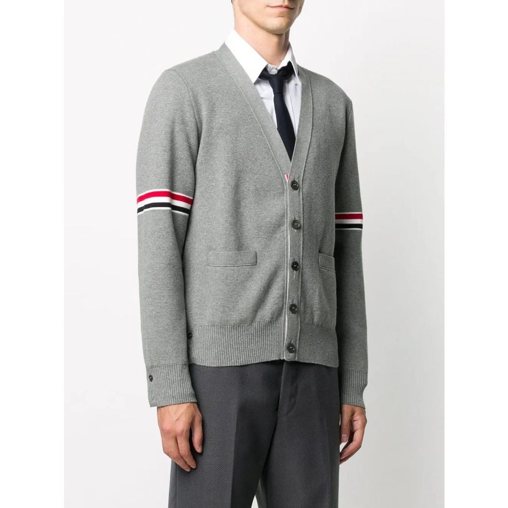  Áo khoác Cardigan nam nữ dệt kim Thom Browne 8835 chất vải len da thiết kế tay áo kẻ vạch cổ áo tim cực sang trọng 