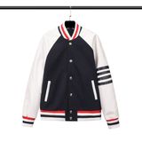  Áo khoác nam nữ Thom Browne Varsity 820 vải Suedu da lộn hàng thiết kế tay áo kẻ sọc cực sang trọng 