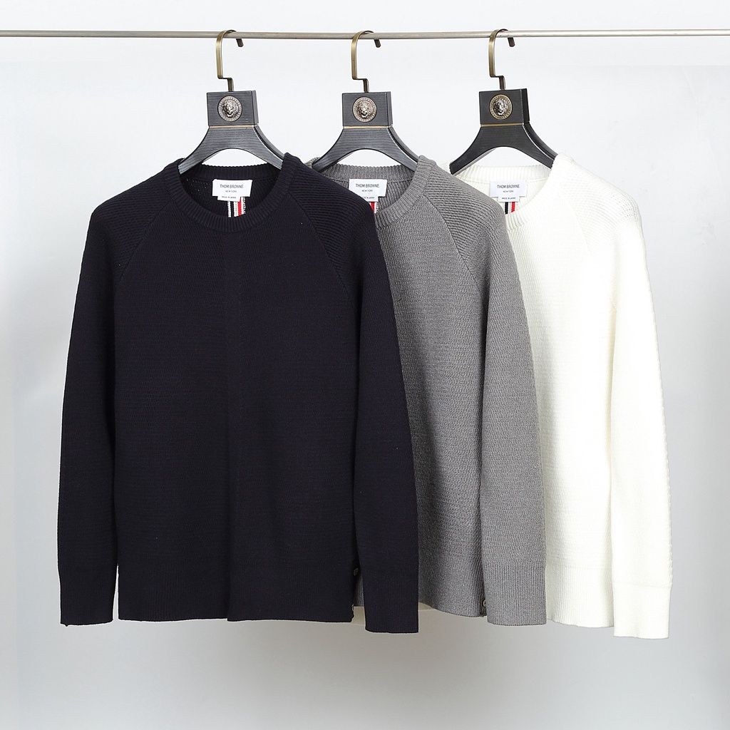  Áo thun tay dài nam nữ form slim fit Thom Browne 4-Bar 20216 Sweater chất vải len bông thiết kế tay áo kẻ sọc cao cấp 