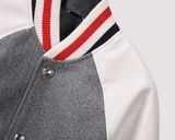  Áo khoác nam nữ Thom Browne Varsity 820 vải Suedu da lộn hàng thiết kế tay áo kẻ sọc cực sang trọng 