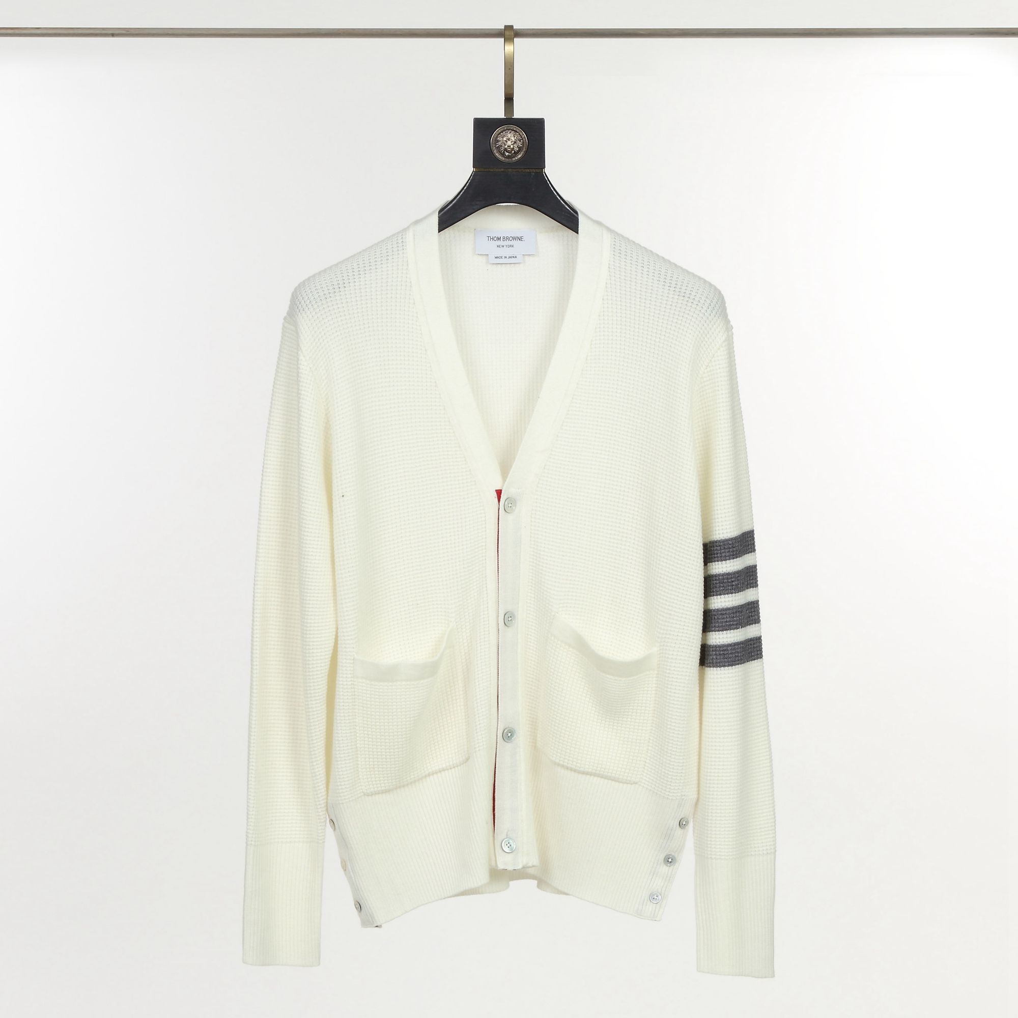  Áo khoác cổ tim Cardigan nam nữ dệt kim Thom Browne 4-Bar 20235 chất vải nhung tăm cao cấp thiết kế tay áo kẻ sọc 