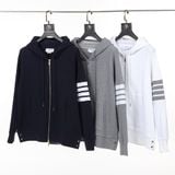  Áo khoác dệt kim nam nữ Thom Browne 4-Bar zip up 217 chất vải len bông cao cấp hàng thiết kế tay áo kẻ sọc sang trọng 