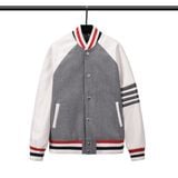  Áo khoác nam nữ Thom Browne Varsity 820 vải Suedu da lộn hàng thiết kế tay áo kẻ sọc cực sang trọng 