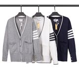  Áo khoác cổ tim Cardigan nam nữ dệt kim Thom Browne 4-Bar 8861 chất vải nỉ len cao cấp thiết kế tay áo kẻ sọc cực sang 