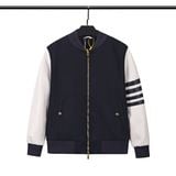  Áo khoác nam len lông cừu Thom Browne 4-Bar Varsity zip up 809 hàng thiết kế tay áo kẻ sọc cực sang trọng 