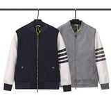  Áo khoác nam len lông cừu Thom Browne 4-Bar Varsity zip up 809 hàng thiết kế tay áo kẻ sọc cực sang trọng 