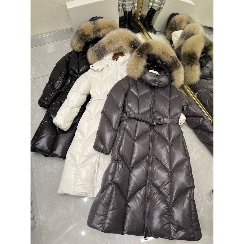  Áo khoác phao măng tô nữ cổ lông MONCLER Fulmarus Long Down dáng dài chất liệu lông vũ giữ nhiệt siêu ấm 