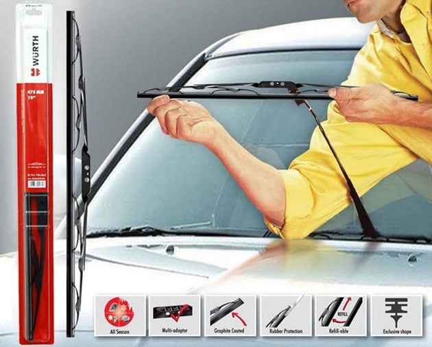  Bộ gạt mưa xương cứng WURTH xe HYUNDAI AVANTE 2011 - 2013 - 2014 kích thước bên lái 24 INCH (60cm) bên phụ 18 INCH (45cm) 