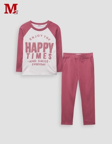 Bộ quần áo nữ dài tay in chữ Happy Times K0569 Thời trang M2