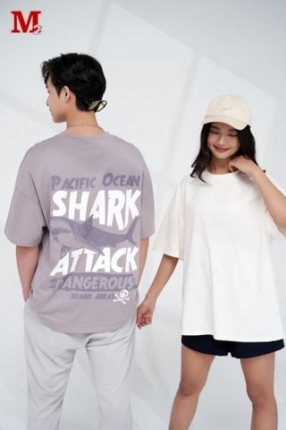 Áo phông nam nữ cộc tay chất liệu cotton 100% Shark Attack thời trang M2 K0030719