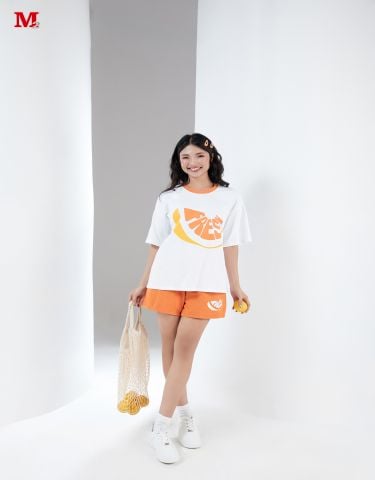 Bộ Nữ Cộc Tay Phối Quần Cam Fresh Trẻ Trung Năng Động Tạo Điểm Nhấn Thoải Mái Hoạt Động Ngày Hè K0030801 Thời Trang M2