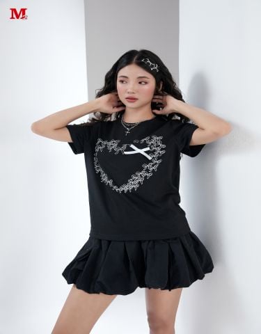 Áo Nữ Tay Ngắn In Nơ Xếp Khuôn Trái Tim Độc Đáo Ấn Tượng Mọi Góc Nhìn Tạo Phong Cách Riêng K0030928 Thời Trang M2