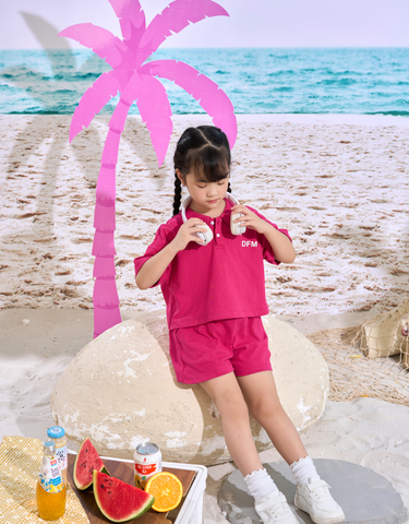 Bộ Trẻ Em Cổ Đức Tay Ngắn Hai Màu Nâu Tím Than Và Cam Hồng Thời Trang Trẻ Em Mùa Hè DFM0422 Thời Trang M2