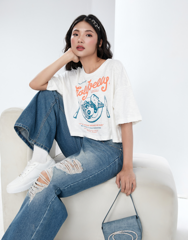 Áo Croptop Nữ Tay Ngắn Áo thun Trắng Holy Belly In Họa Tiết Đĩa Đồ Ăn Dễ Thương K0030897 Thời Trang M2