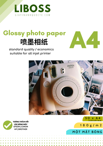 Giấy in ảnh  A4 GLOSSY 180 GSM MỘT MẶT