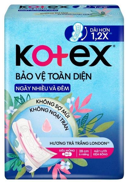 BVS Kotex Bảo Vệ Toàn Diện Ngày Nhiều và Đêm siêu mỏng cánh 6 miếng 28cm