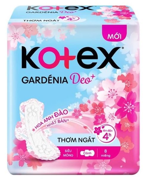 Băng vệ sinh Kotex Gardenia Deo+Hương Hoa anh đào Mặt bông siêu mỏng cánh 8 miếng