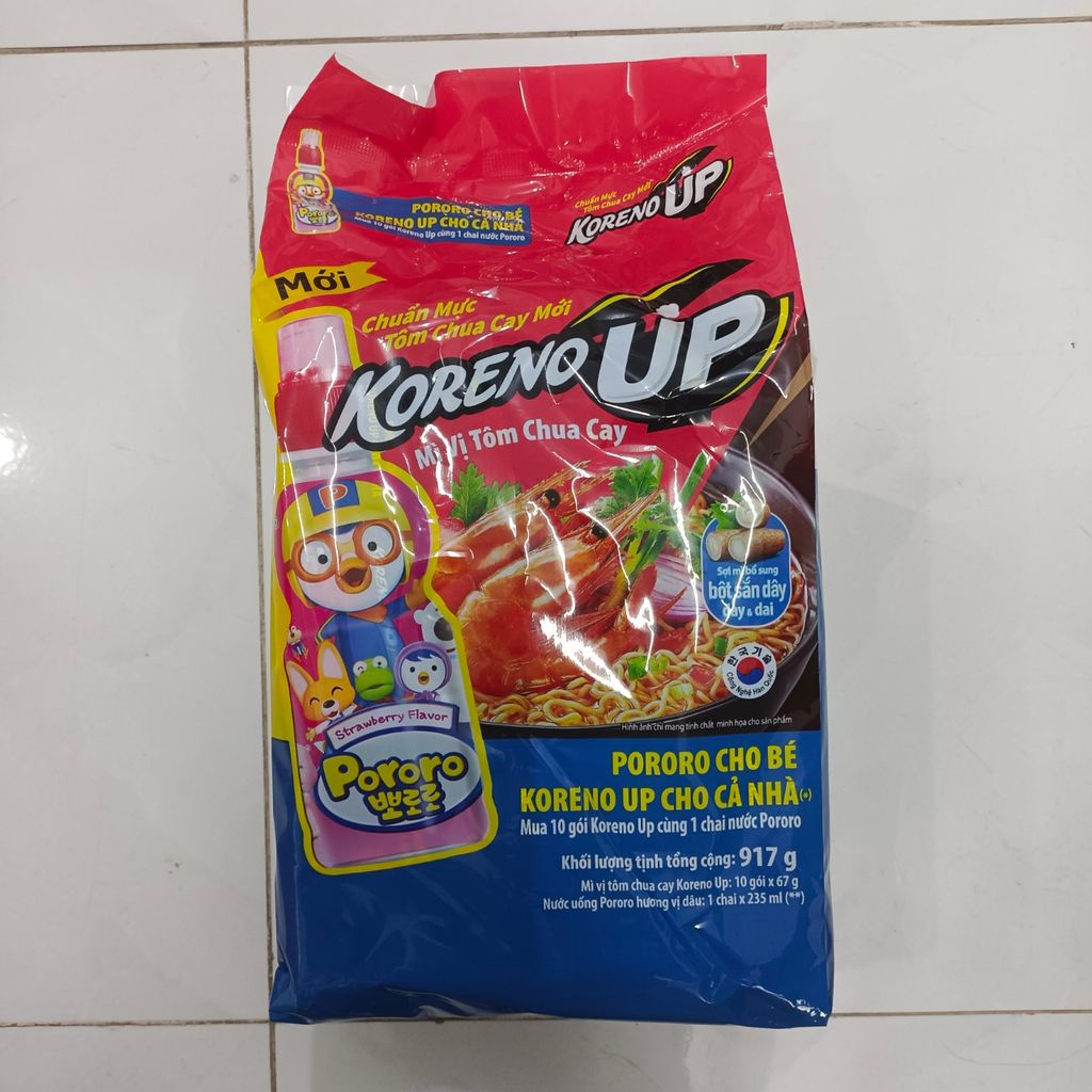 Mì Koreno Up Mix Vị Tôm Chua Cay 1 lốc 10 gói (682g)+tặng 1 chai potoro vị dâu (thùng 4 lốc)