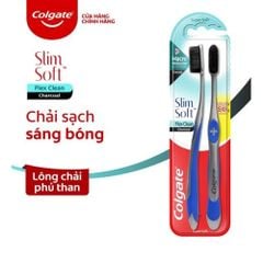 Bộ 2 Bàn chải đánh răng Colgate than hoạt tính kháng khuẩn Slimsoft Flex Clean Charcoal