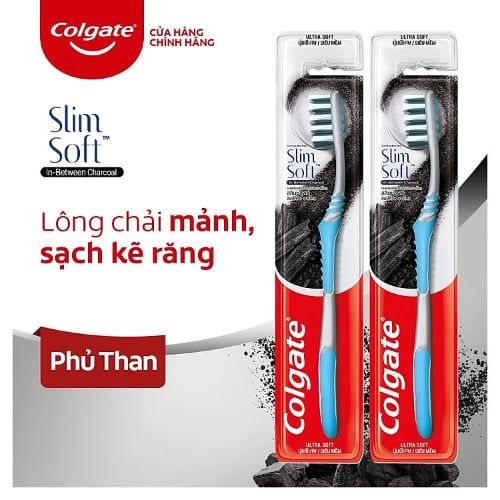 Bàn chải đánh răng Colgate Slimsoft Between Charcoal lông chải mềm mảnh xen sợi phủ than hoạt tính