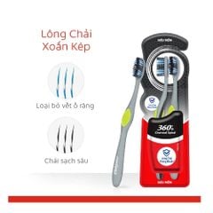 Bộ 2 Bàn chải đánh răng Colgate 360 Charcoal Spiral Lông Chải Siêu Mềm Xoắn Kép Phủ Than