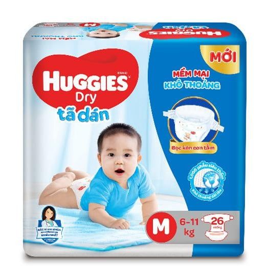 Tã dán Huggies Dry cỡ M 26 miếng (5-11kg), date T6/24