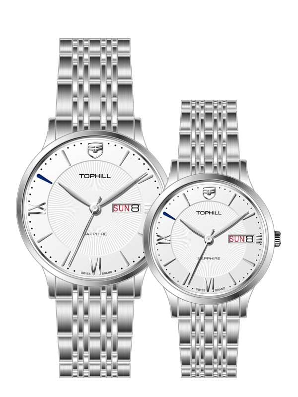  ĐỒNG HỒ TOPHILL TA050G.S1692 & TA050L.S1692 Cặp Máy quartz(pin) Kính sapphire 5ATM 