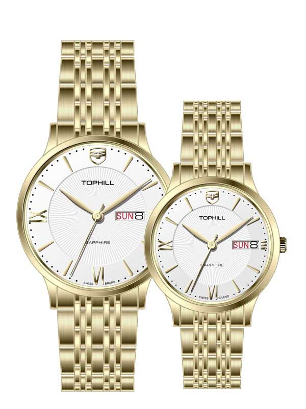  ĐỒNG HỒ TOPHILL TA050G.S2692 & TA050L.S2692 Cặp Máy quartz(pin) Kính sapphire 5ATM 