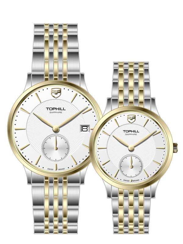 ĐỒNG HỒ TOPHILL TA051G.S6652 & TA051L.S6652 Cặp Máy quartz(pin) Kính sapphire 5ATM 
