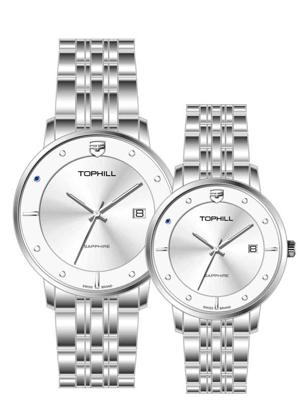 ĐỒNG HỒ TOPHILL TA052G.S1682 & TA052L.S1682 Cặp Máy quartz(pin) Kính sapphire 5ATM 