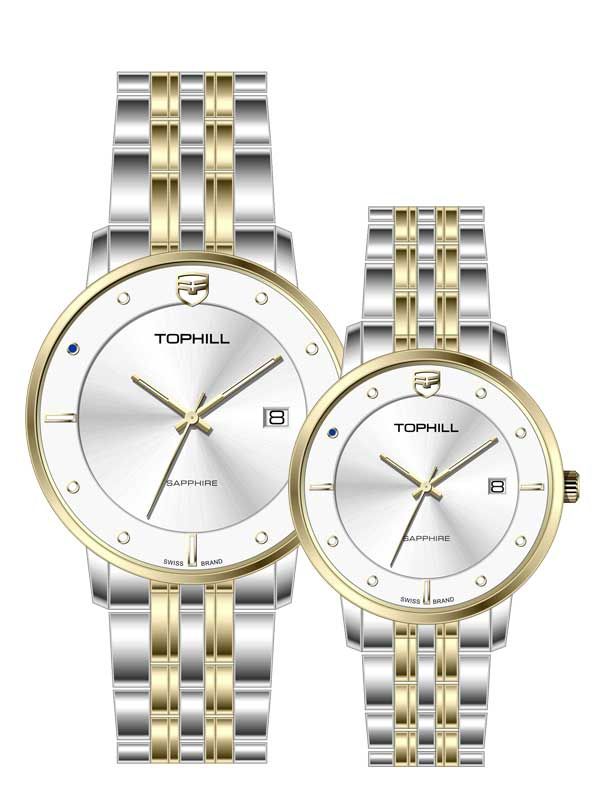  ĐỒNG HỒ TOPHILL TA052G.S6682 & TA052L.S6682 Cặp Máy quartz(pin) Kính sapphire 5ATM 