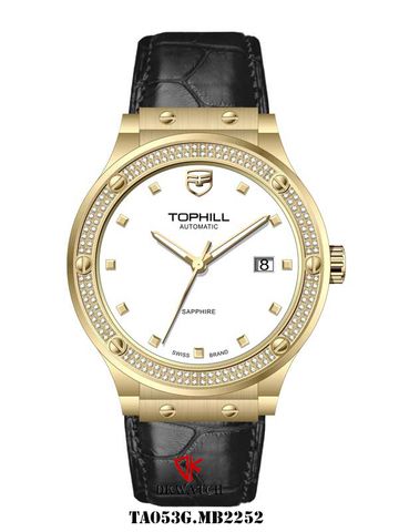 ĐỒNG HỒ TOPHILL TA053G.MB2252 Nam, dây da, vỏ Thép 316L, máy Automatic, kính Sapphire, chịu nước 5ATM