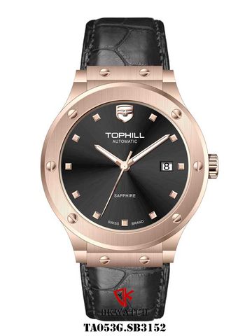 ĐỒNG HỒ TOPHILL TA053G.SB3152 Nam, dây da, vỏ Thép 316L, máy Automatic, kính Sapphire, chịu nước 5ATM