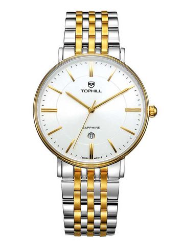 TOPHILL TW037G.S6252 Nam, dây và vỏ Thép 316L, máy Quartz, kính Sapphire, chịu nước 3ATM