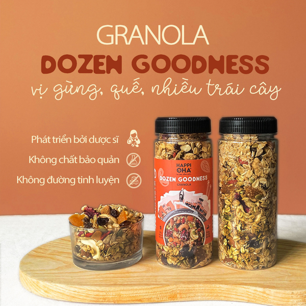  Ngũ Cốc Ăn Sáng/Ăn Kiêng Không Đường Tinh Luyện Vị 12 Loại Hạt Trái - Granola Dozen Goodness HAPPI OHA 240G 