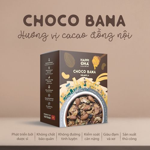 Granola Choco Bana HAPPI OHA Ngũ Cốc Ăn Sáng/ Ngũ Cốc Ăn Kiêng Không Đường Tinh Luyện Vị Cacao Chuối