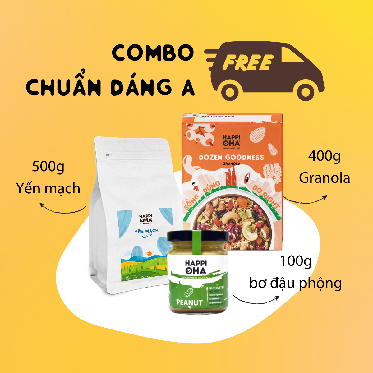 [Combo Chuẩn Dáng] Granola Ăn Kiêng Siêu Hạt - Yến Mạch Ăn Kiêng -  HAPPI OHA
