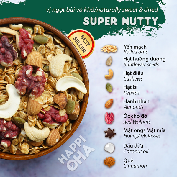 Ngũ Cốc Nguyên Hạt Granola Super Nutty - Ăn Sáng/Ăn Xế Healthy, Giảm Cân