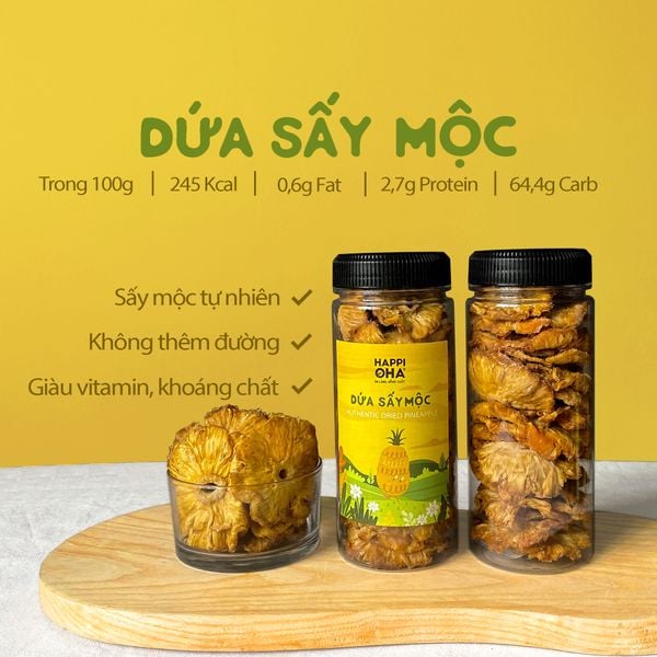  Dứa Sấy Mộc Không Thêm Đường Tinh Luyện - Hỗ Trợ Eat Clean HAPPI OHA 